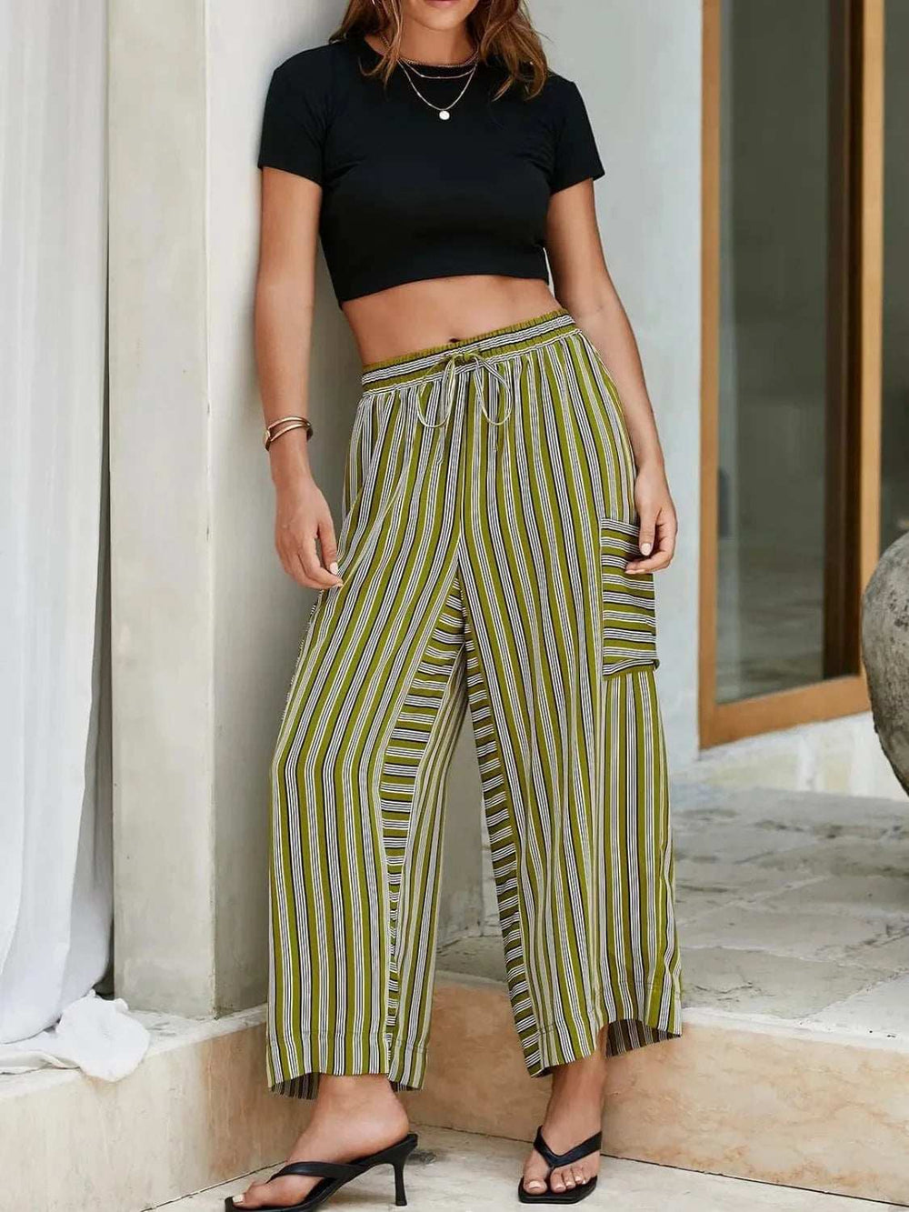 Contrast Striped Wide leg Pants - Trendsi - Flyclothing LLC