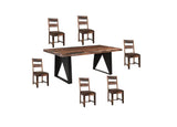 Seven Piece Dark Brown and Black Solid Wood Live Edge Dining Set with Six Chairs - Homeroots - Flyclothing LLC