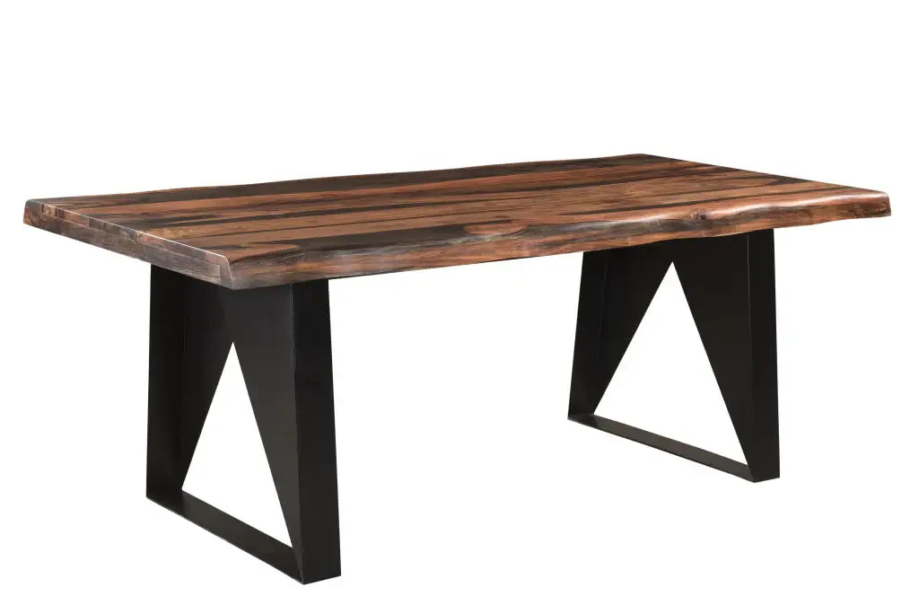 Seven Piece Dark Brown and Black Solid Wood Live Edge Dining Set with Six Chairs - Homeroots - Flyclothing LLC