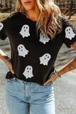 Glitter Ghost Round Neck Short Sleeve T-Shirt - Trendsi