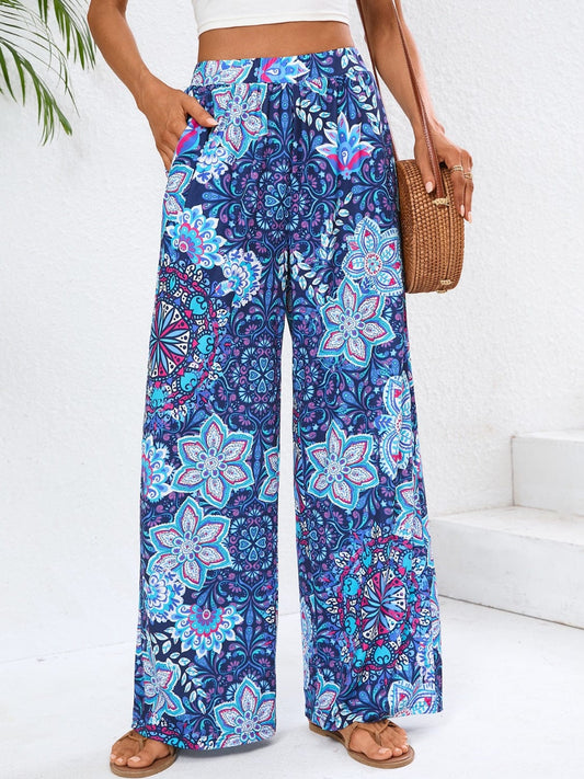 Geometric Wide Leg Pants with Pockets - Trendsi