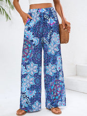 Geometric Wide Leg Pants with Pockets - Trendsi