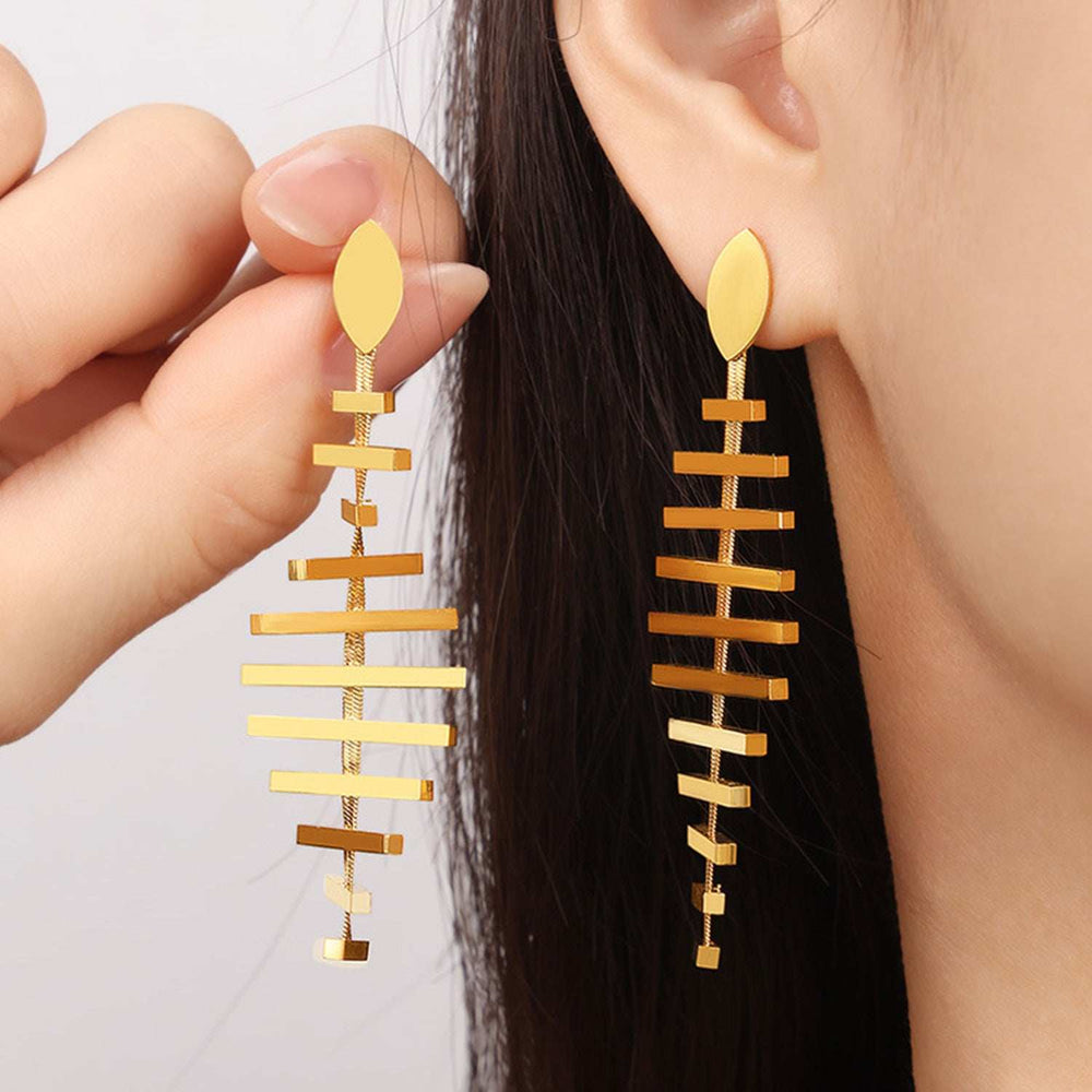 Titanium Steel Fishbone Shape Earrings - Trendsi - Flyclothing LLC