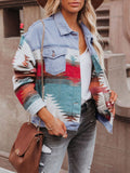 Geometric Button Up Long Sleeve Denim Jacket - Trendsi