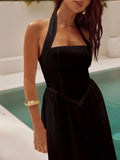 Devine Ruched Halter Neck Midi Dress - Trendsi
