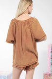 VERY J Washed Cotton Crinkle Gauze Top and Shorts Set - Trendsi