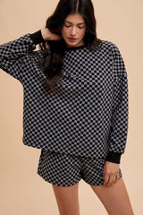 Annie Wear Checkered Round Neck Top and Drawstring Shorts Set - Trendsi