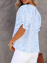 Full Size Floral Print Ruffle Sleeve Blouse Plus Size - Trendsi - Flyclothing LLC