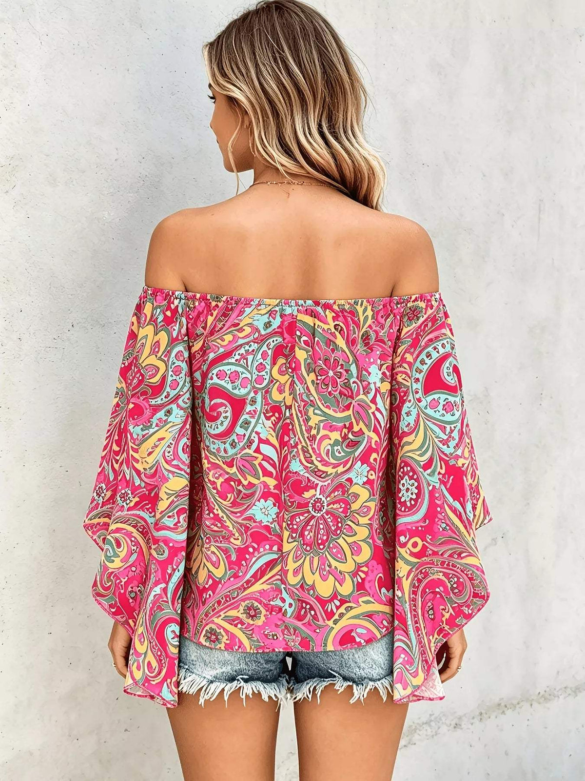 Printed Off Shoulder Blouse - Trendsi - Flyclothing LLC