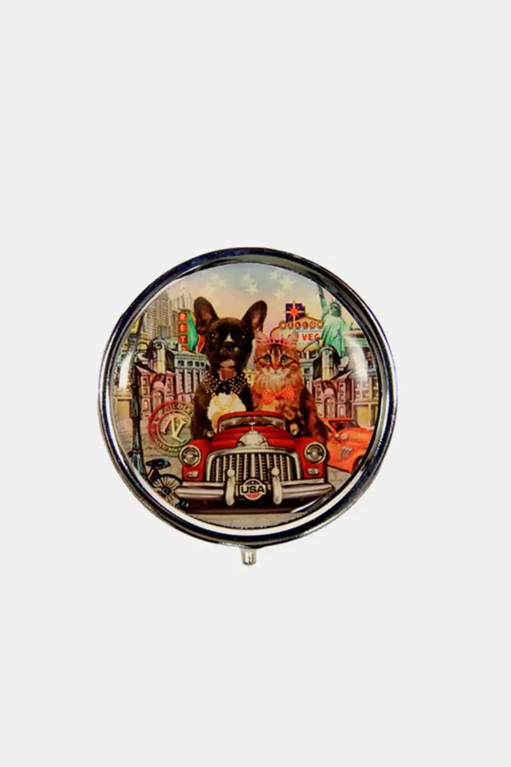 Nicole Lee USA Print Metallic Circular Large Pill Case - Trendsi - Flyclothing LLC