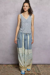 POL Ruched Floral V-Neck Tank with Lace Detail - Trendsi - Flyclothing LLC
