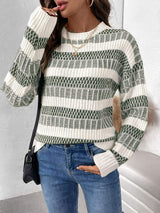 Perfee Contrast Round Neck Long Sleeve Sweater - Trendsi - Flyclothing LLC