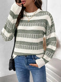 Perfee Contrast Round Neck Long Sleeve Sweater - Trendsi