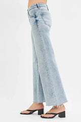 RISEN Full Size Tummy Control Low Rise Wide Leg Raw Cut Hem Jeans Plus Size - Trendsi - Flyclothing LLC