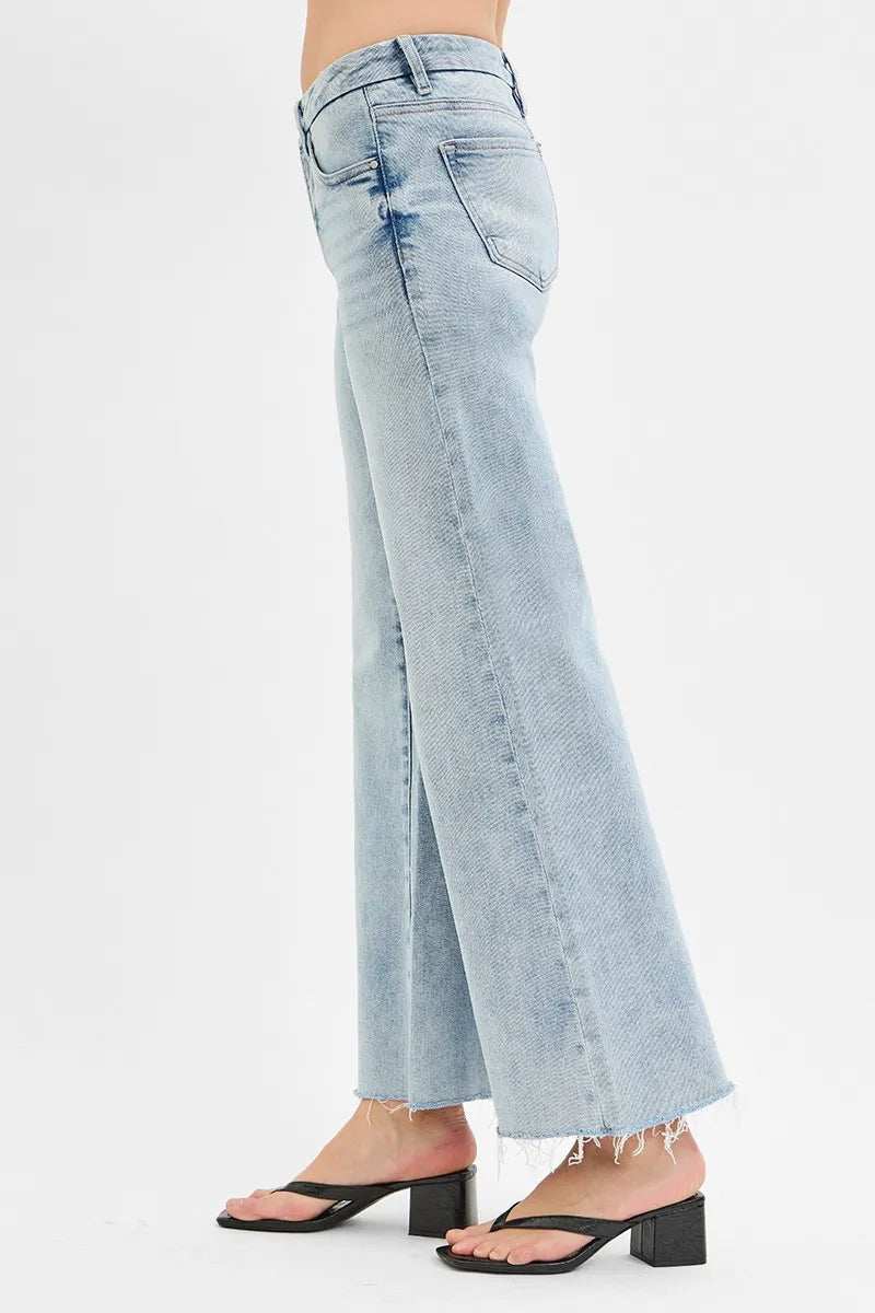 RISEN Full Size Tummy Control Low Rise Wide Leg Raw Cut Hem Jeans Plus Size - Trendsi - Flyclothing LLC