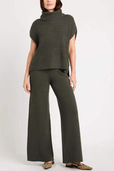 Slit Turtleneck Cap Sleeve Sweater - Trendsi - Flyclothing LLC