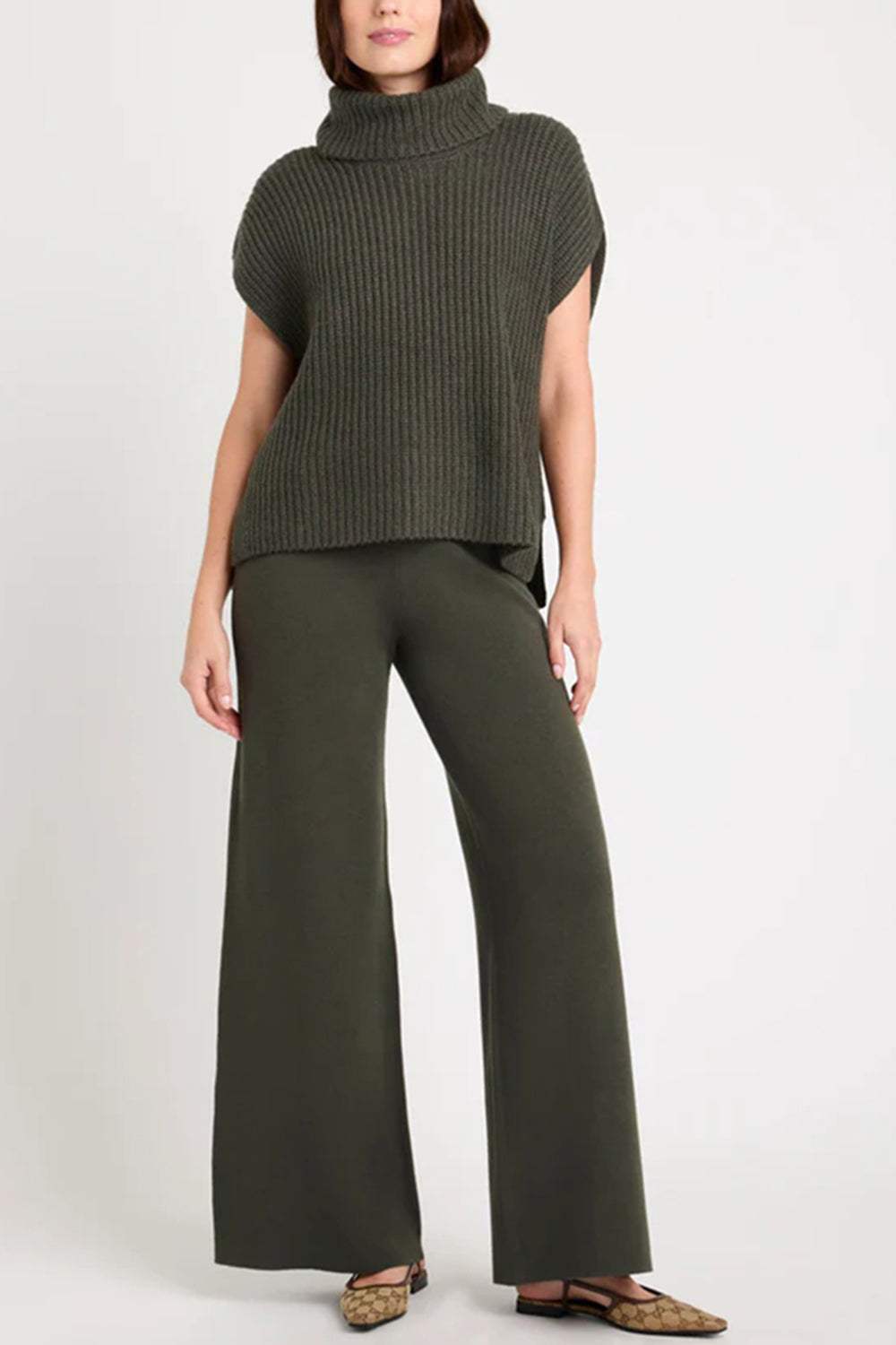 Slit Turtleneck Cap Sleeve Sweater - Trendsi - Flyclothing LLC