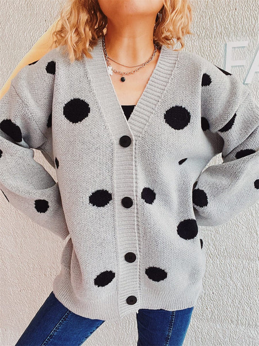 Polka Dot Button Up Cardigan - Trendsi