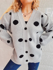 Polka Dot Button Up Cardigan - Trendsi