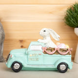 10" Aqua Resin Happy Easter Bunny And Car Figurine - Homeroots - Flyclothing LLC