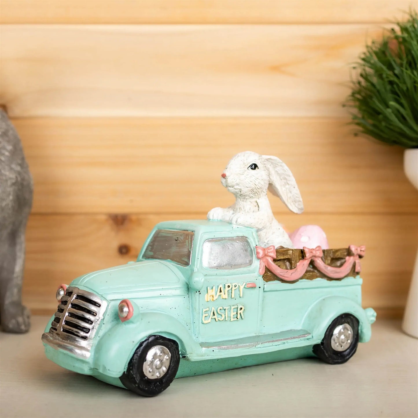 10" Aqua Resin Happy Easter Bunny And Car Figurine - Homeroots - Flyclothing LLC