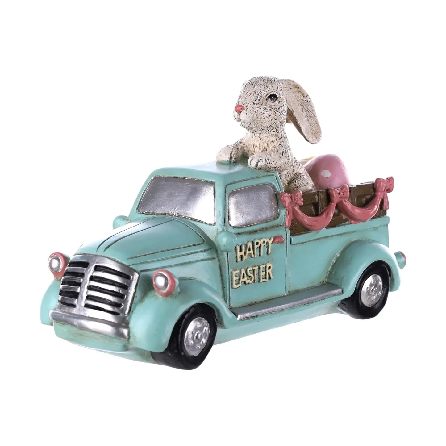 10" Aqua Resin Happy Easter Bunny And Car Figurine - Homeroots - Flyclothing LLC