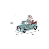 10" Aqua Resin Happy Easter Bunny And Car Figurine - Homeroots - Flyclothing LLC