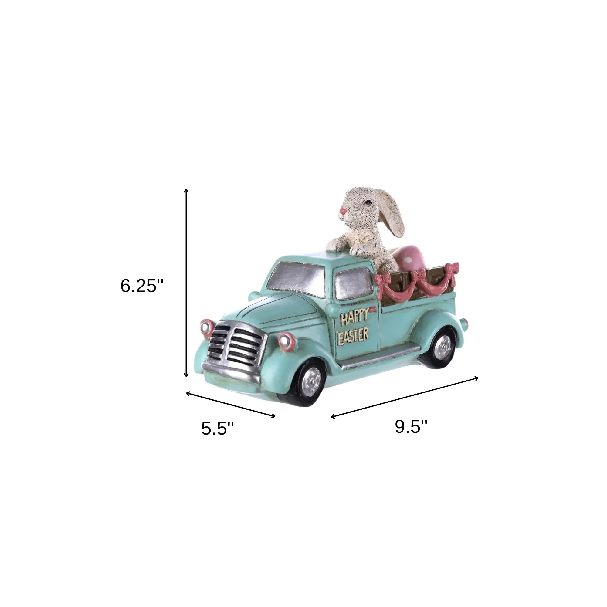 10" Aqua Resin Happy Easter Bunny And Car Figurine - Homeroots - Flyclothing LLC