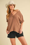 Aemi + Co Side Slit V-Neck Short Sleeve Blouse - Trendsi
