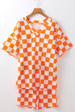 Checkerboard V Neck Loose Tee and Shorts Set - Trendsi