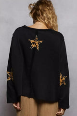POL Round Neck Long Sleeve French Terry Sweatshirt with USA Letter Animal Patch - Trendsi - Flyclothing LLC