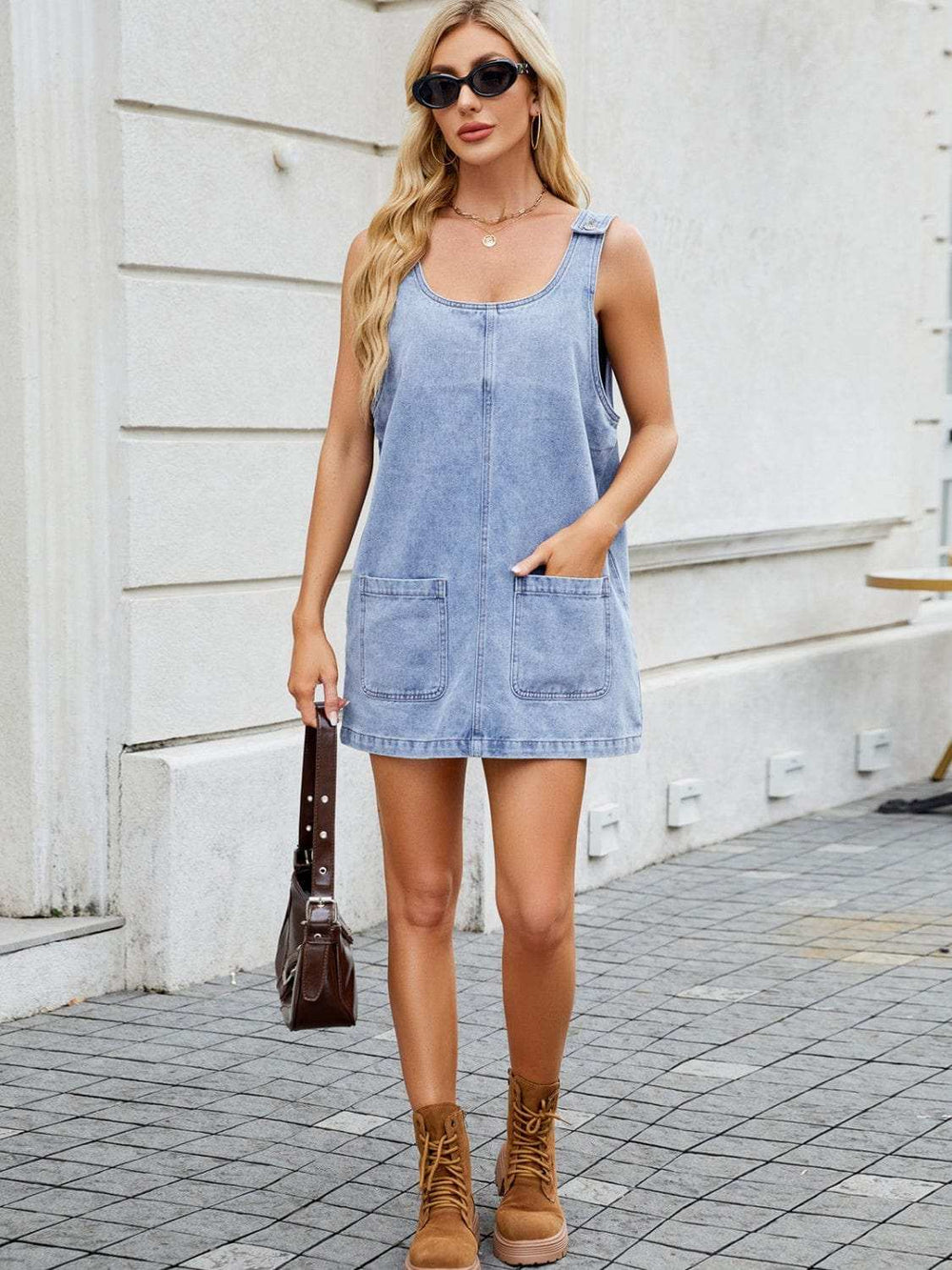 Scoop Neck Wide Strap Denim Dress - Trendsi - Flyclothing LLC
