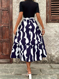 Printed Round Neck Short Sleeve Midi Dress - Trendsi - Flyclothing LLC