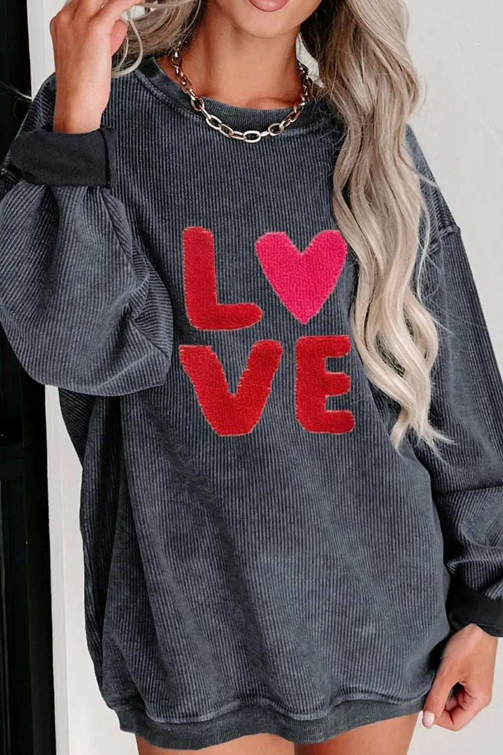 Valentine’s Day LOVE Round Neck Long Sleeve Sweatshirt - Trendsi - Flyclothing LLC