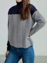 Contrast Turtleneck Long Sleeve Sweater - Trendsi - Flyclothing LLC