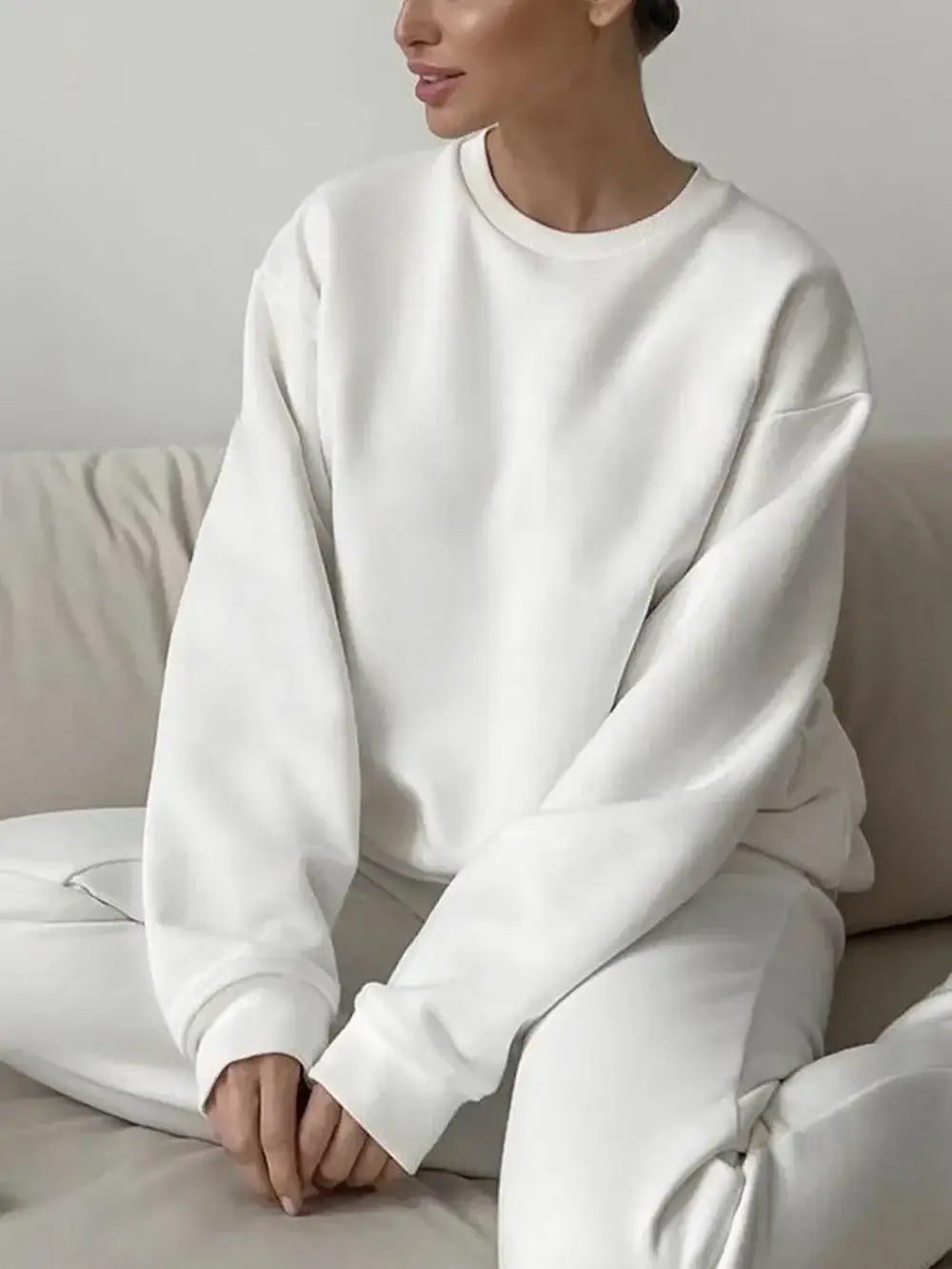 Round Neck Dropped Shoulder Long Sleeve Sweatshirt - Trendsi - Flyclothing LLC