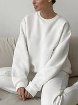 Round Neck Dropped Shoulder Long Sleeve Sweatshirt - Trendsi - Flyclothing LLC