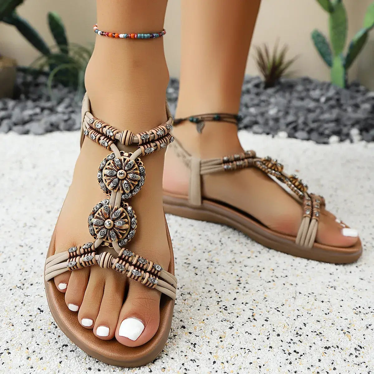 Open Toe Flats Sandals - Trendsi - Flyclothing LLC