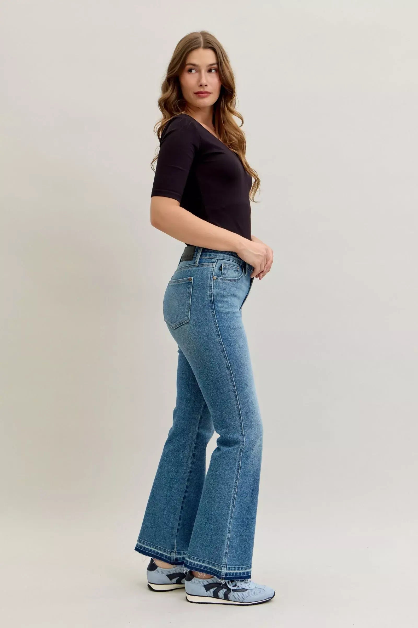 Judy Blue Full Size Mid Rise Slim Bootcut Tummy Control Release Hem Jeans Plus Size - Trendsi - Flyclothing LLC