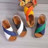 Crisscross Contrast Open Toe Wedge Sandals - Trendsi - Flyclothing LLC