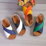 Crisscross Contrast Open Toe Wedge Sandals - Trendsi - Flyclothing LLC