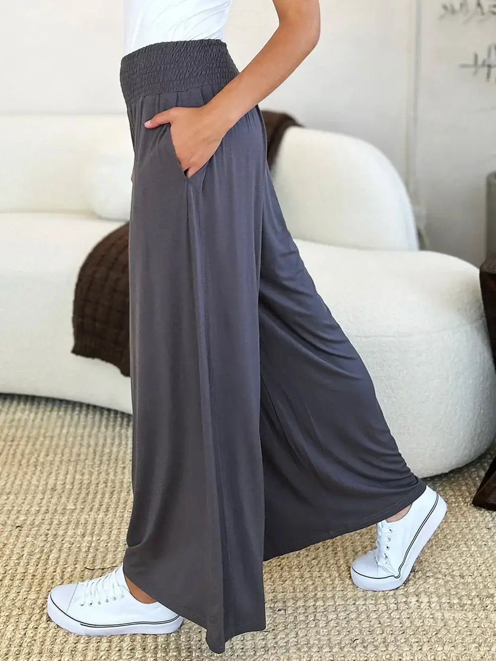 Basic Bae Full Size Smocked Wide Waistband Wide Leg Pants - ShopBasicbae - Flyclothing LLC