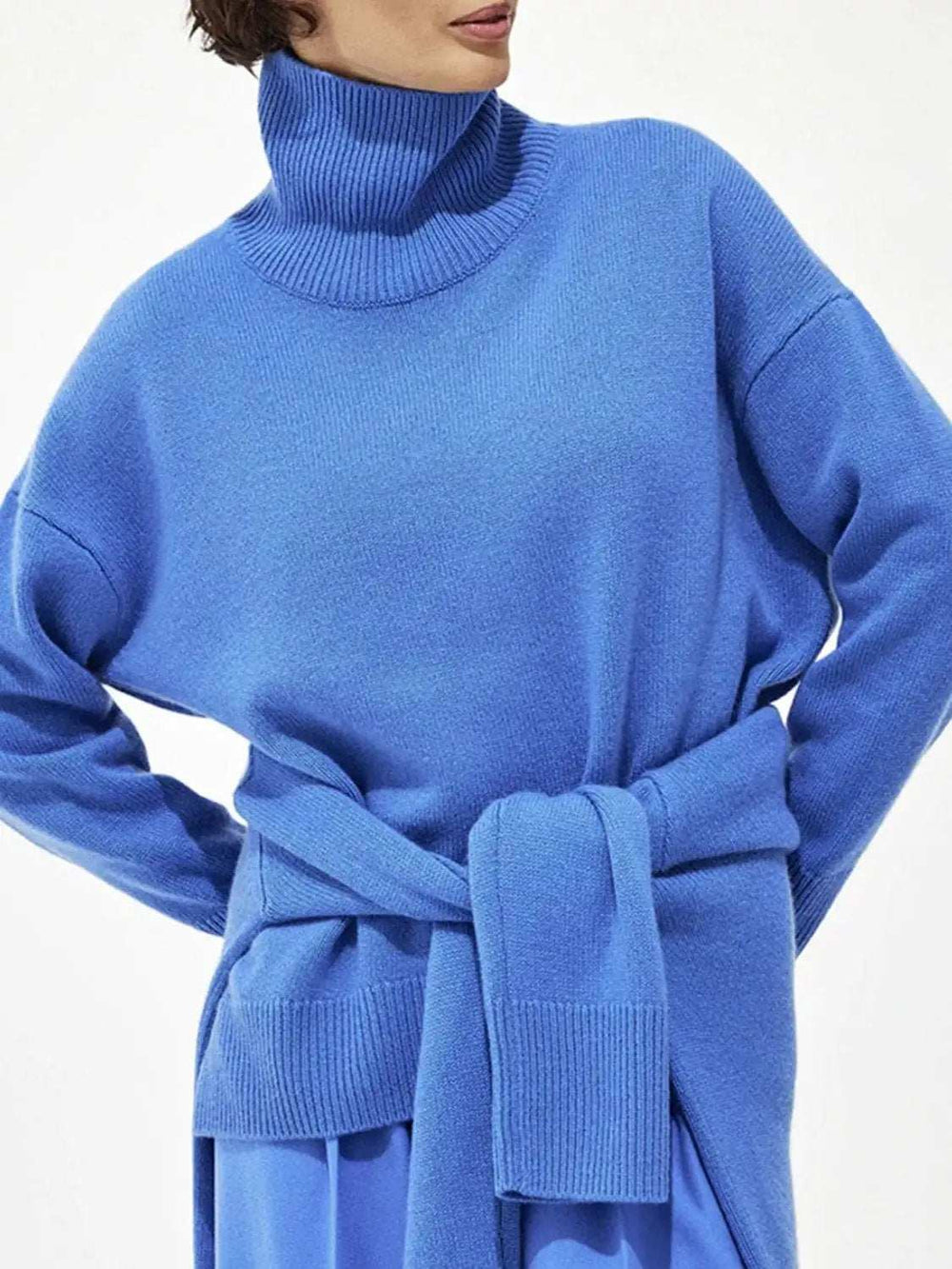 Turtleneck Drop Shoulder Long Sleeve Sweater - Trendsi - Flyclothing LLC