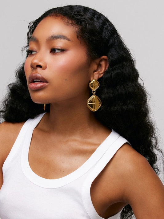 18K Gold-Plated Stainless Steel Square Earrings - Trendsi