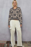 POL V-Neck Heart Pattern Checkered Sweater - Trendsi - Flyclothing LLC