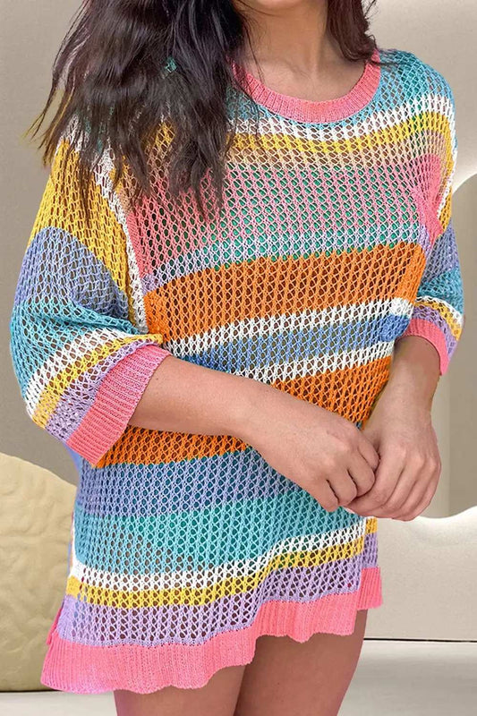 Openwork Round Neck Dropped Shoulder Knit Cover-Up - Trendsi - Flyclothing LLC