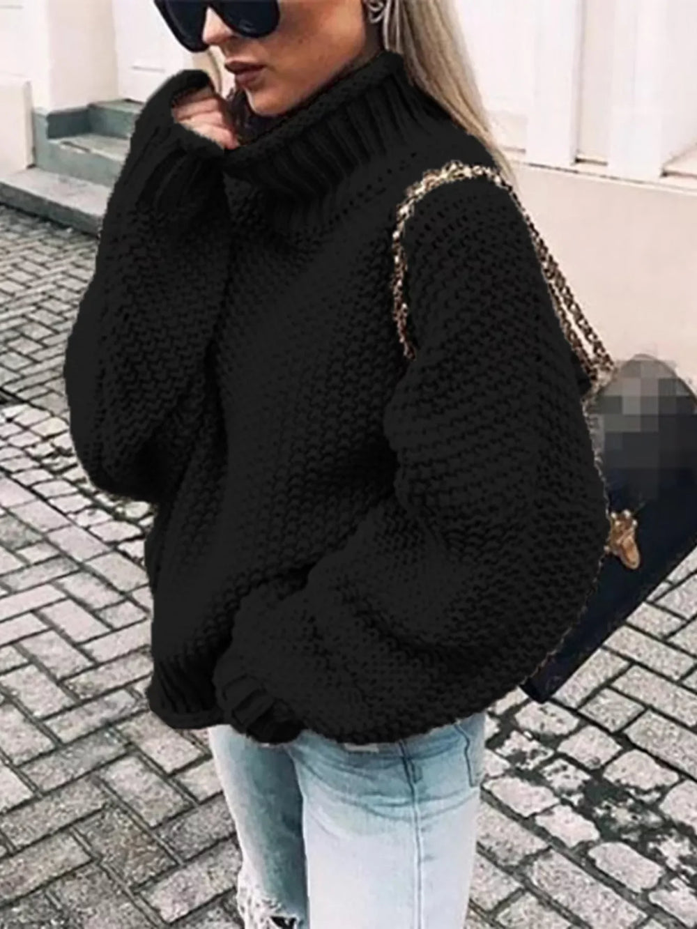 Full Size Chunky Knit Turtleneck Sweater Plus Size - Trendsi - Flyclothing LLC