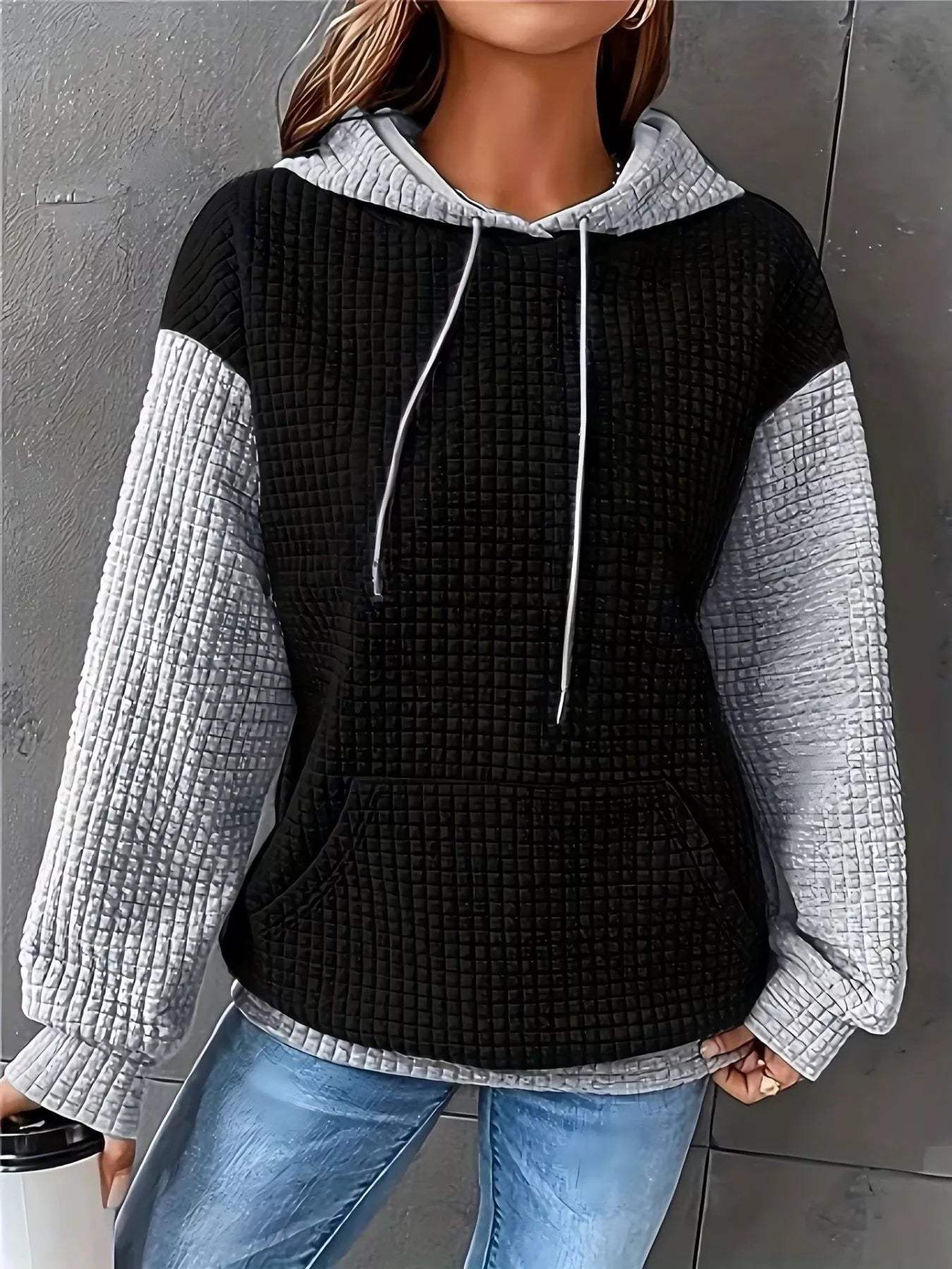 Full Size Textured Kangaroo Pocket Hoodie Plus Size - Trendsi - Flyclothing LLC