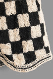 Crochet Checkered V-Neck Button Up Vest - Trendsi