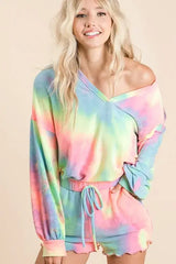 BiBi Tie Dye French Terry Top With Balloon Sleeves - Trendsi - Flyclothing LLC